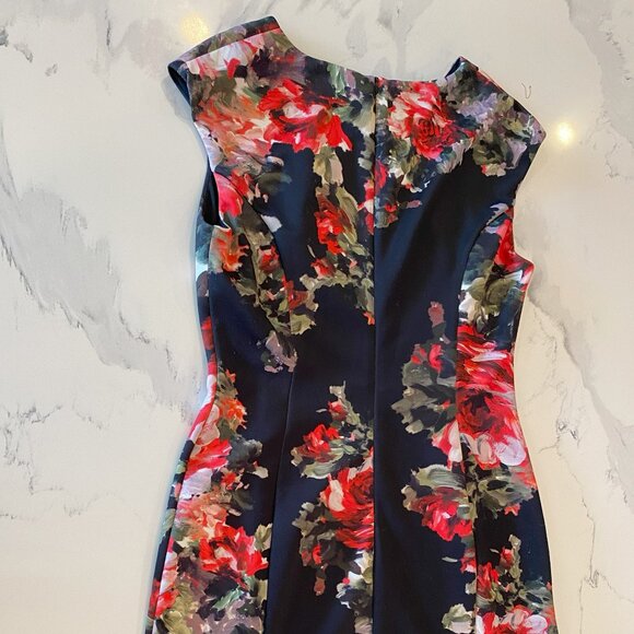 Phase Eight - Black with floral accents, cap sleeve, round neck, midi length - Picture 5 of 6